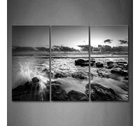 Black And White Sea Wave Rush Into Stone Wall Art Painting Pictures Print On Canvas Seascape The Picture For Home Modern Decoration