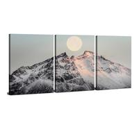 Black and White Set of 3 Canvas Wall Art Mountains Pictures Wall Decor Full Moon Canvas Prints Realism Snow Mountain Landscape Wall Prints Artwork for Living Room Bedroom Home Decoration 30x40cm