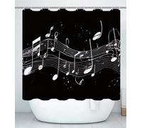 Black And White Shower Curtain for Bathroom, Curtain Includes 12 Pcs Hooks, Waterproof Polyester, Rustproof Eyelets, Weighted Hem, Machine Washable, Quick Dry, Bathroom Decor H120 x W240cm Music J#190