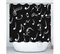Black And White Shower Curtain for Bathroom, Curtain Includes 12 Pcs Hooks, Waterproof Polyester, Rustproof Eyelets, Weighted Hem, Machine Washable, Quick Dry, Bathroom Decor H100 x W140cm Music J#336