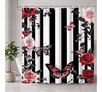 Black and White Shower Curtain, Waterproof Shower Curtain for Bathroom with 12 Hooks, Weighted Hem, Polyester Fabric Washable Quick Dry for Bathtub Room Decor Roses 200 x 220 cm (79x87 In) 3Y#185