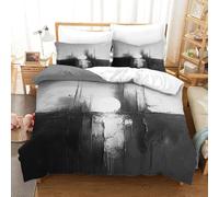 Black And White Simplicity3D Printed Quilt Cover Zipper Closure 3Pcs Bedding Abstract Art with 2 Pillowcase Microfiber for Home Enthusiasts Double（200x200cm）