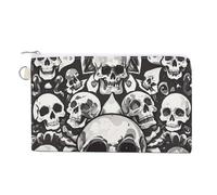 Black And White Skull Coin Purse Coin Pouch with Zipper for Men Women Portable Change Wallet Canvas Coin Bag