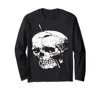 Black and White Skull Illustration with Tamping Iron Vector Long Sleeve T-Shirt