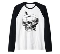 Black and White Skull Illustration with Tamping Iron Vector Raglan Baseball Tee