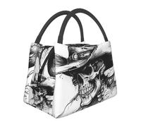 Black and White Skull Insulated Lunch Bag for Women-Large Capacity,Leak-Proof & Easy to Clean for Work, Picnics, and Travel