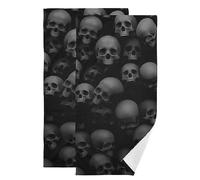 Black And White Skull Pattern Bath Hand Towels Set of 2 Grey and Black Skulls Head Soft Absorbent Kitchen Dish Towel Darkness Decorative Hand Towels for Bathroom Guest Shower Face Hair Gym 14"x28"