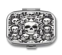 Black and White Skull Pill Case Travel Portable Pocket Pill Box 2 Compartment Medicine Case Large Capacity Daily Pill Cases Vitamin Organizer Medicine Organizer Small Pill Box