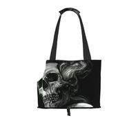 "black and white skull Prints Small Dog Carrier Bag, Portable Cat Carrier Handbag, Foldable Pet Carrier Bag, Personalized Pattern Design"
