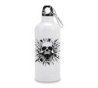 Black and White Skull Travel Aluminum Water Bottle, Sport Bottle with Twist Cap Buckle for Men Women Camping Hiking 600ml