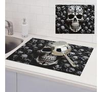 Black and white skulls Dish Drying Mat for Kitchen Counter Super Absorbent Microfiber Drainer Mats Large Size Dish Drying Pad Quick Drying Dish Rack Pad 18"x 24"