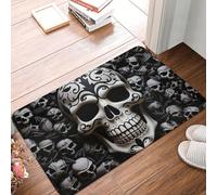 Black and White Skulls Door Mat Indoor Outdoor Welcome Mat Resist Dirt Entryway Mat Low Profile Floor Mat Front Doormat Non-Slip Bath Mats Absorbent Flannel Area Rug 24 x 16 in