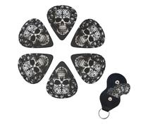 Black and white skulls Guitar Picks 6 Pack Guitar Plectrums with Picks Holder Celluloid Plectrums Includes Thin, Medium, Heavy Picks Plectrums for Acoustic Guitar Bass Picks 0.71mm