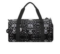 Black And White Skulls Gym Bag Travel Duffel Bags for Men Women Large Weekender Bags Carry On Overnight Duffle Bag with Shoe Compartment for Workout, style, One Size