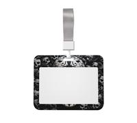 Black and White Skulls ID Badge Holder with Lanyard ID Card Holders Waterproof Plastic Name Card Case Sliding ID Protector Pouch Name Tag Holders for Office Work Business