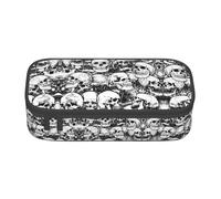 Black and White Skulls Pattern Large Capacity Compartment Stationery Bag, Travel Bag, Office Supplies Box, Makeup Bag
