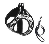 Black and white skulls pattern Print Dog Harness and Leash Set,Breathable Adjustable Escape Proof Vest for Cats Dogs