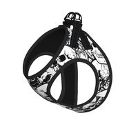 Black And White Skulls Pattern Print Harness Leash Set For Cats And Dogs, Reflective Adjustable, Soft Breathable Mesh Vest With Escape-Proof Lead, For Small Pets And Kitten Puppies