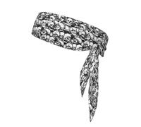 Black And White Skulls Pattern Print Headbands Soft Unisex Adjustable Headwraps, Hair Athletic Bands For Running, Tennis, Sports