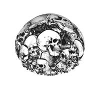 Black And White Skulls Pattern Print Lightweight And Elasticated Waterproof Shower Cap, Double Layer Waterproof Hair Cap