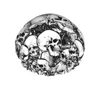 Black and white skulls pattern Print Shower Caps,Double Layers water-resistanted Hair Cap with Elastic and Reusable