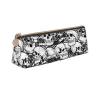Black and White Skulls Pattern Print Stylish Pencil Case Large Capacity 8.3 x 2.2 x 2.4In Triangle Pouch Daily Essentials