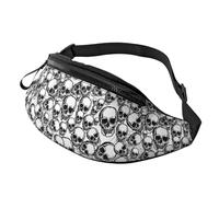 Black and White Skulls Pattern Print Waist Bag for Travel Hiking Cycling and Running Festival Gear Storage Unisex Pack