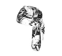 Black and white skulls pattern Printed Cap Do Rag, Moisture Wicking Cycling Cap Helmet Liner for Biking Running Hiking