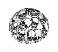 Black and white skulls pattern Printed Hair Wrap, Double Layer Shower Cap For Women, Reusable Hair Protector For Bathing