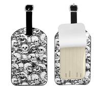 Black and White Skulls Pattern Printed Leather Luggage Tag, Durable Baggage Identifier, Soft PU ID Label, for Business Travel