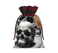 Black And White Skulls Print Christmas Wrapping Bags Gift Bags With Drawstring, Xmas Party Presents And Favors