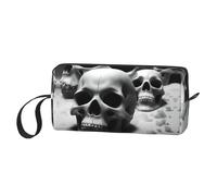 Black and White Skulls Print Compact Storage Pouch, Minimalist Carry Bag, Large Capacity Tote for Protective Carry