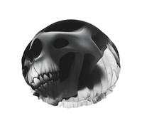 Black And White Skulls Print Double Layer Shower Cap Reusable Lightweight And Soft Bath Hair Cap For Women