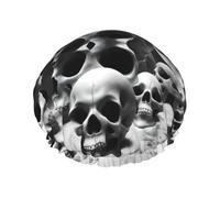 Black and white skulls Print Double Layer Waterproof Shower Cap Women Men Reusable Bath Hair Caps Elastic Band