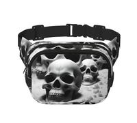 Black and white skulls Print Men and Women Square Double Layer Waist Bag Workout Crossbody Travel Waist Bag, Black, One Size