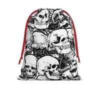 Black and white skulls Print Soft Drawstring Storage Bags, Flannel Gift Pouches Fashion Novelty Christmas Holiday Gifts Bags
