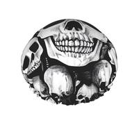 Black and white skulls Printed Double-Layer Waterproof Shower Cap - Reusable Spa & Face Mask Bathing Hat for Travel, Home Care & Beauty Routine