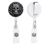 Black and White Skulls Retractable Badge Reel - Personalized ID Name Badge Holder with Lanyard Cute Badges Reel Holder Round Nurse Doctor Name Tag Badges Clip for Work