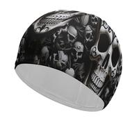 Black and White Skulls Swim Cap for Women Men Swimming Hat Bath Waterproof Pool Caps for Long Thick Curly Hair