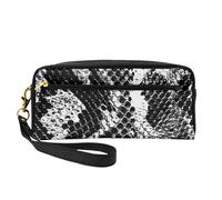 Black and White Snake Skin Printed Leather Makeup Bags with Wrist Strap Portable Travel Toiletry Bag Cosmetic Organizer Bag for Women