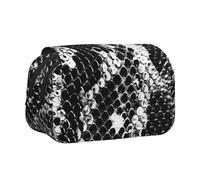 Black and White Snake Skin Printed Print Flip Top Double Layer Pencil Case - Large Capacity School Supplies Organizer for Students, Kids, Teens, Artists, Travel & Office Use