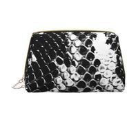 Black and White Snake Skin Printed Small Makeup Bag Portable Leather Make up Bag Travel Zipper Cosmetic Bags Organizer for Women