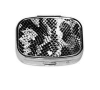 Black and White Snake Skin Printed Square Pill Organizer with 2 Compartments, Portable Mini Pill Box Pill Case for Medicine, Vitamin, Fish Oil, Supplements
