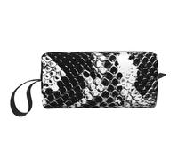 Black and White Snake Skin Printed Travel Makeup Bag Portable Cosmetic Bag Makeup Case Toiletry Handbag Organiser for Women