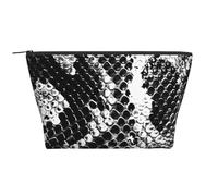 Black and White Snake Skin Prints Trapezoid Makeup Bag Travel Cosmetic Organizer with Foam Padding for Gym, Office, and Weekend Trips