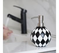 Black and White Soap Dispenser with Rust Proof Pump, Refillable Liquid Hand Lotion Bottle for Bathroom, Bedroom and Kitchen 16oz,Checkerboard Decor