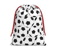 Black And White Soccer Ball Pattern Print Christmas Drawstring Gift Bags, Xmas Holiday Fabric Gift Wrapping Bag For Party, Size-L