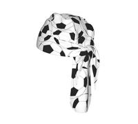 Black and White Soccer Ball Pattern Print Cycling Skull Cover Moisture Wicking Headwrap Under Helmet Tie Back Modern Beanie 22-24 In