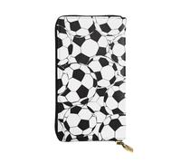 Black And White Soccer Ball Pattern Printed Leather Wallet with 12 Card Holder and 295 Money Clip, Long Clutch for Men Women