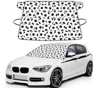 Black and White Soccer Ball Pattern Printed Winter Car Protector, Waterproof Coated Snow Shield, Secure Mirror Strap Auto Cover